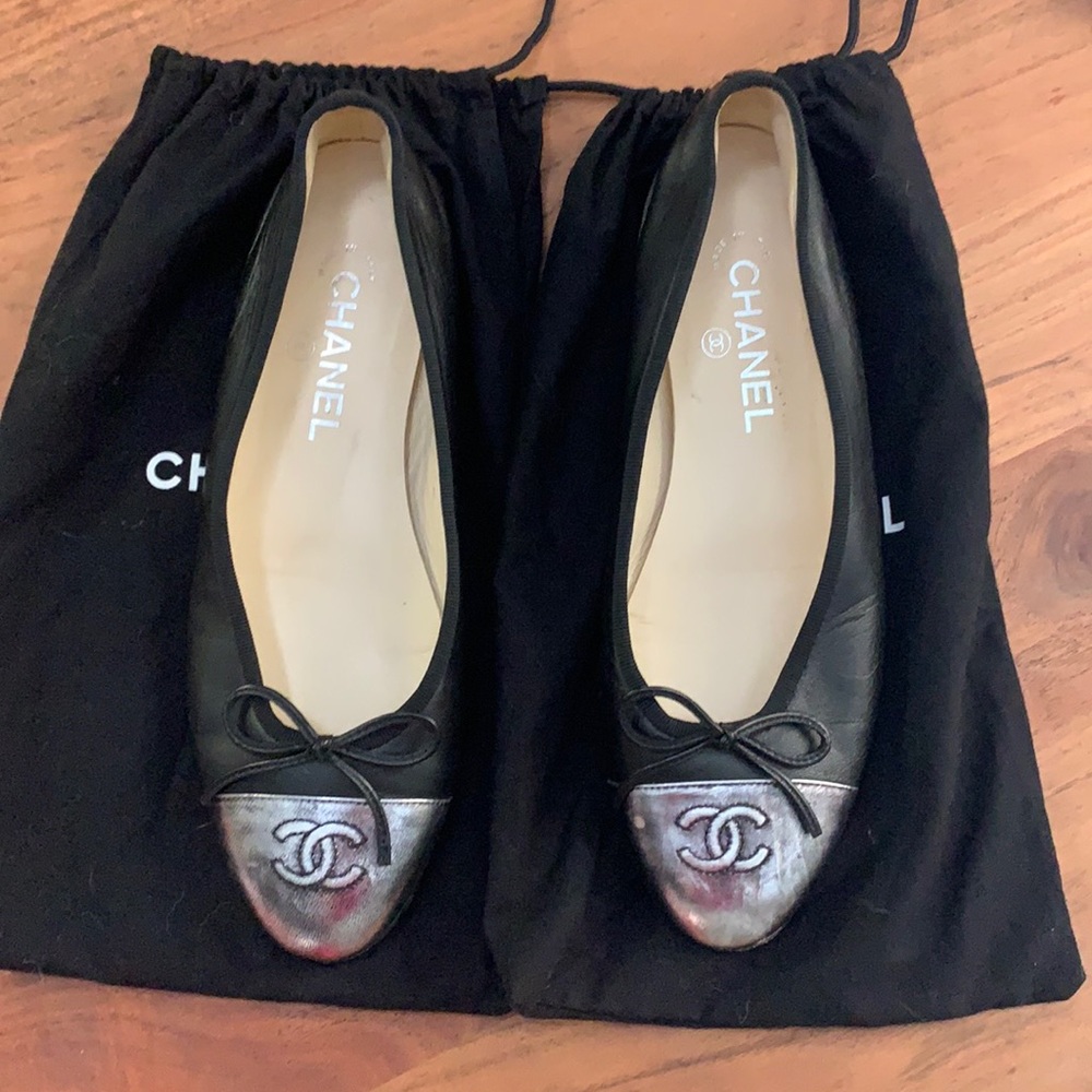 Chanel Ballerina Flats (Black/Silver - Sz. 39.5)